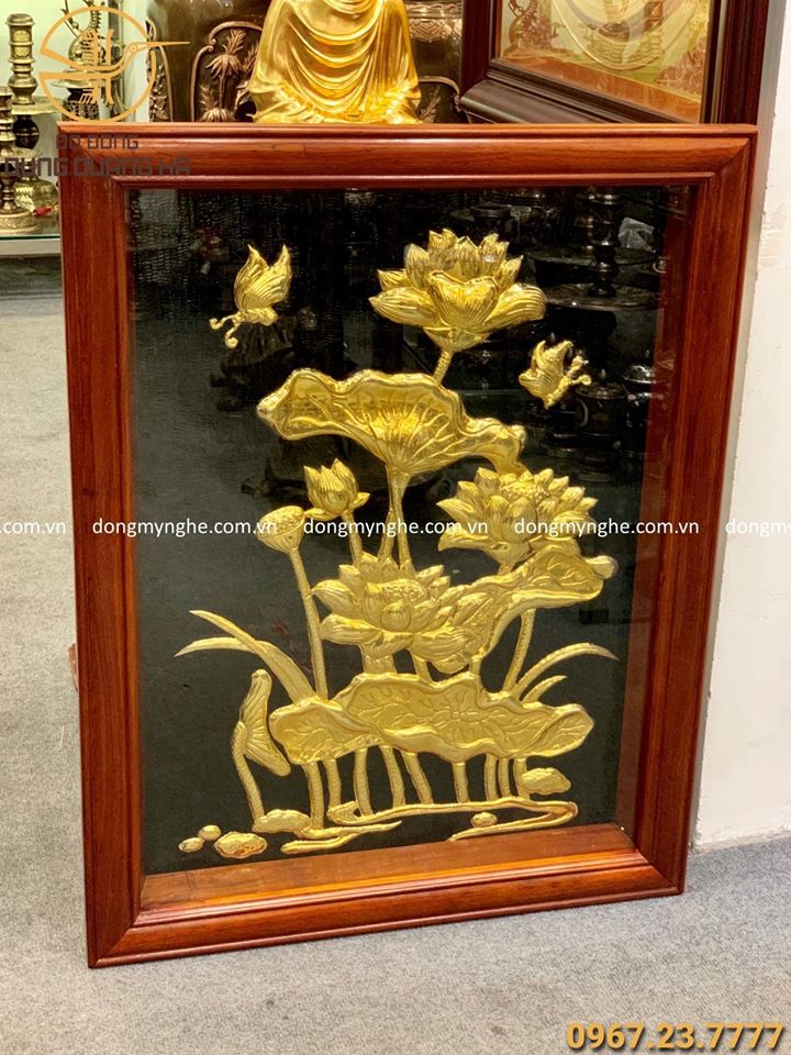 Tranh hoa sen mạ vàng kích thước 60 x 80 cm hàng đặt
