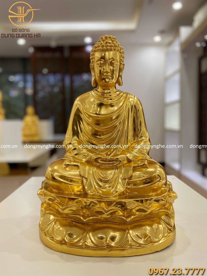 Tượng Phật Thích Ca đẹp bằng đồng cao 47 cm dát vàng