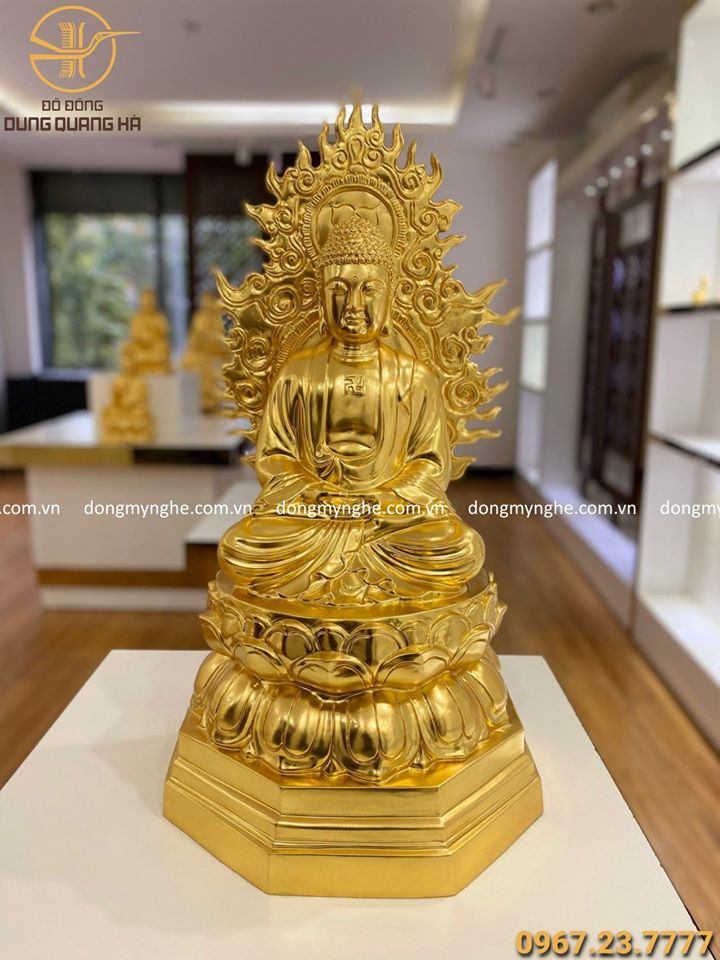Tượng Phật A Di Đà bằng đồng cao 67cm dát vàng tinh xảo 