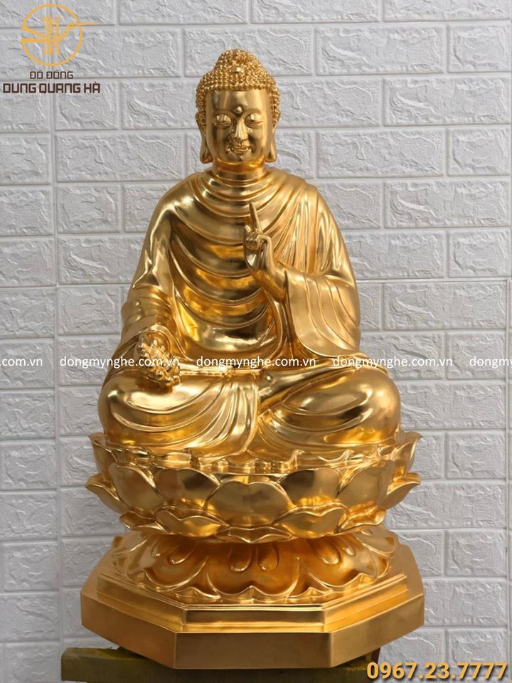 Tượng Phật Thích Ca tọa thiền cao 67cm dát vàng 9999