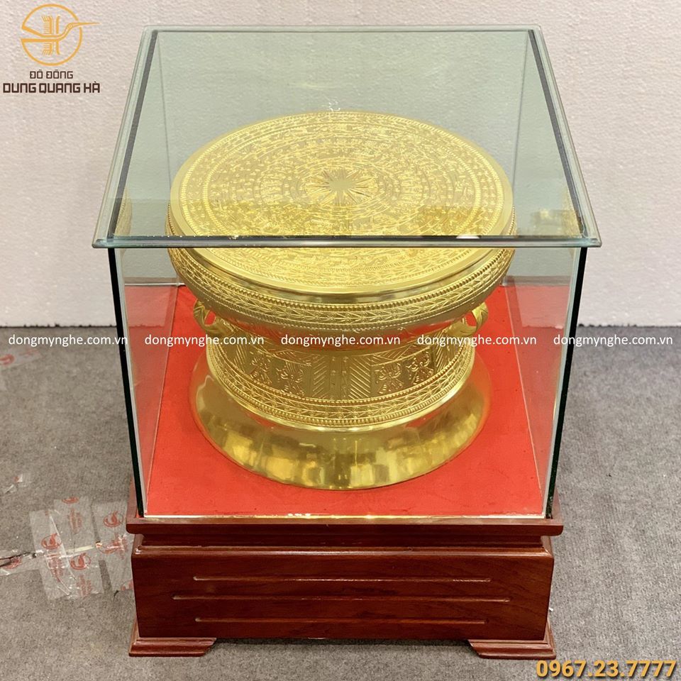 Trống đồng quà tặng bằng đồng đỏ mạ vàng đường kính 40cm