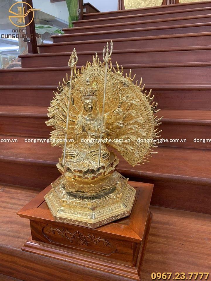 Tượng Phật Thiên Thủ Thiên Nhãn bằng đồng mạ vàng cao 45cm