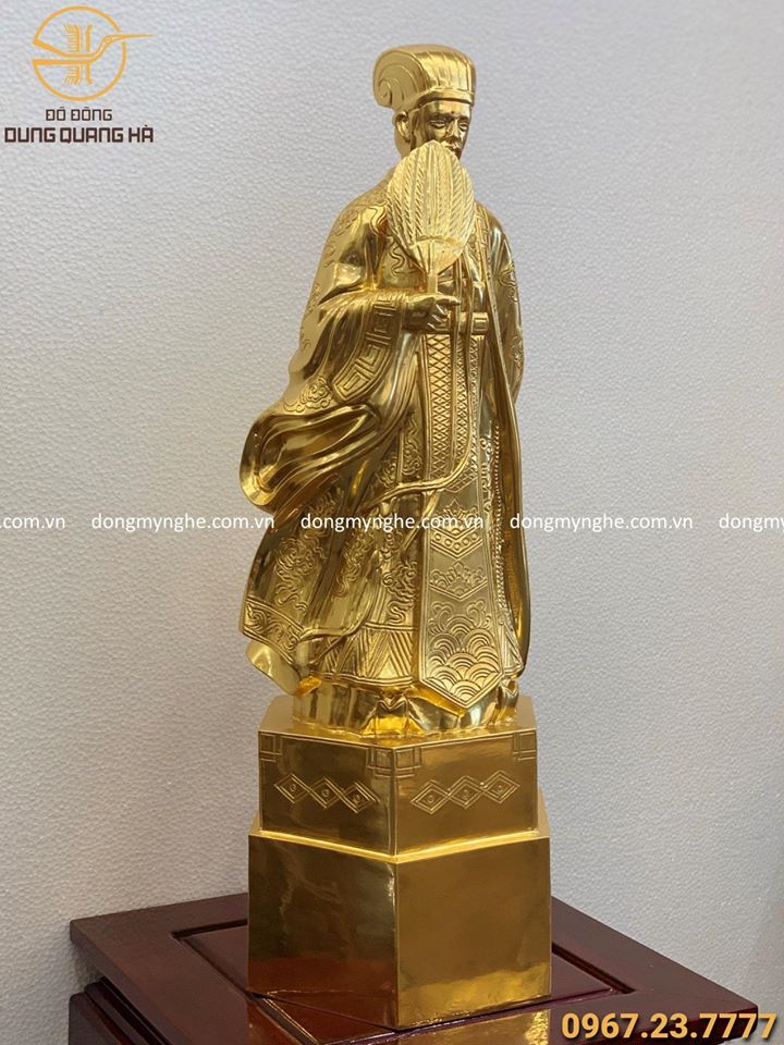 Tượng Khổng Minh đẹp bằng đồng thếp vàng 9999 cao 67cm