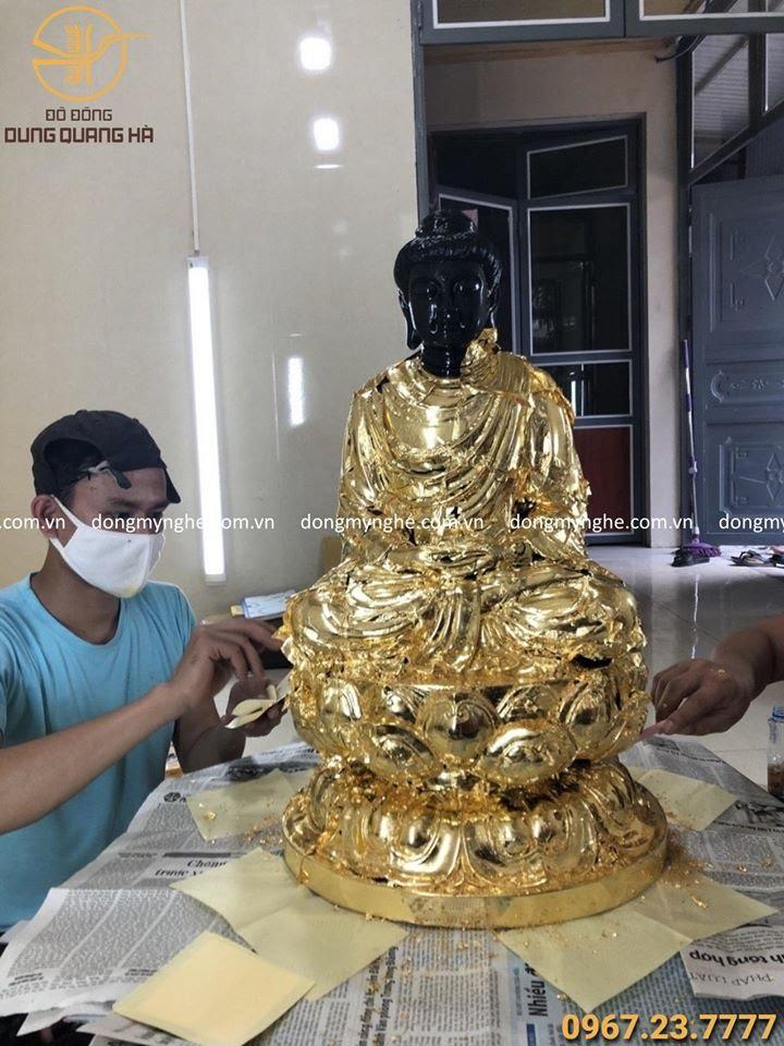 Dát vàng tượng Phật A Di Đà đẹp tôn nghiêm cao 60cm