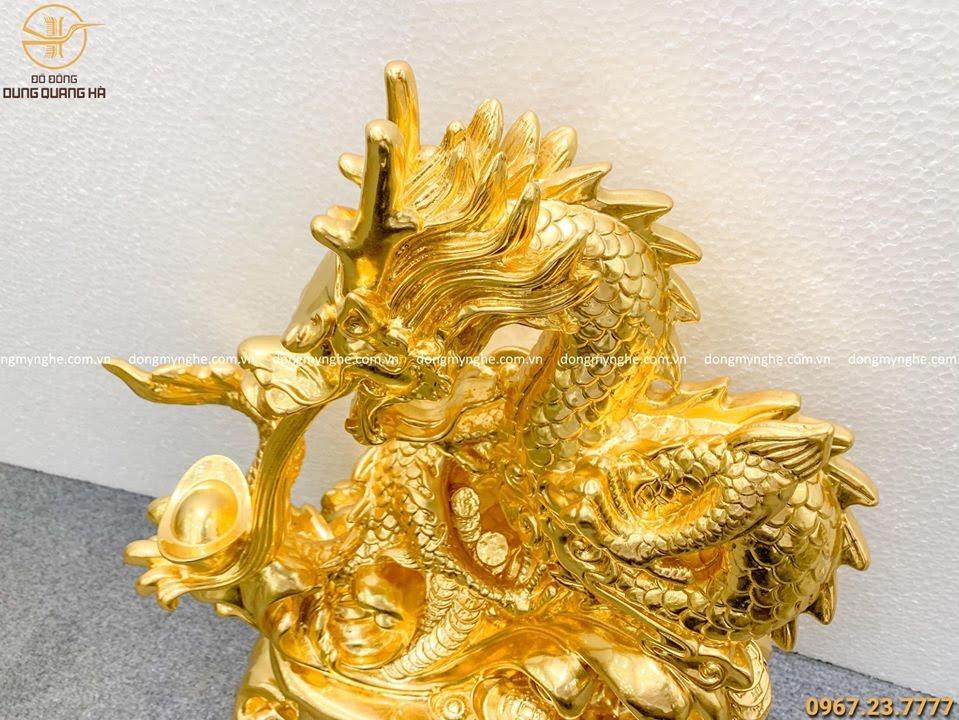 Tượng rồng phun lửa bằng đồng dát vàng đẹp tôn nghiêm