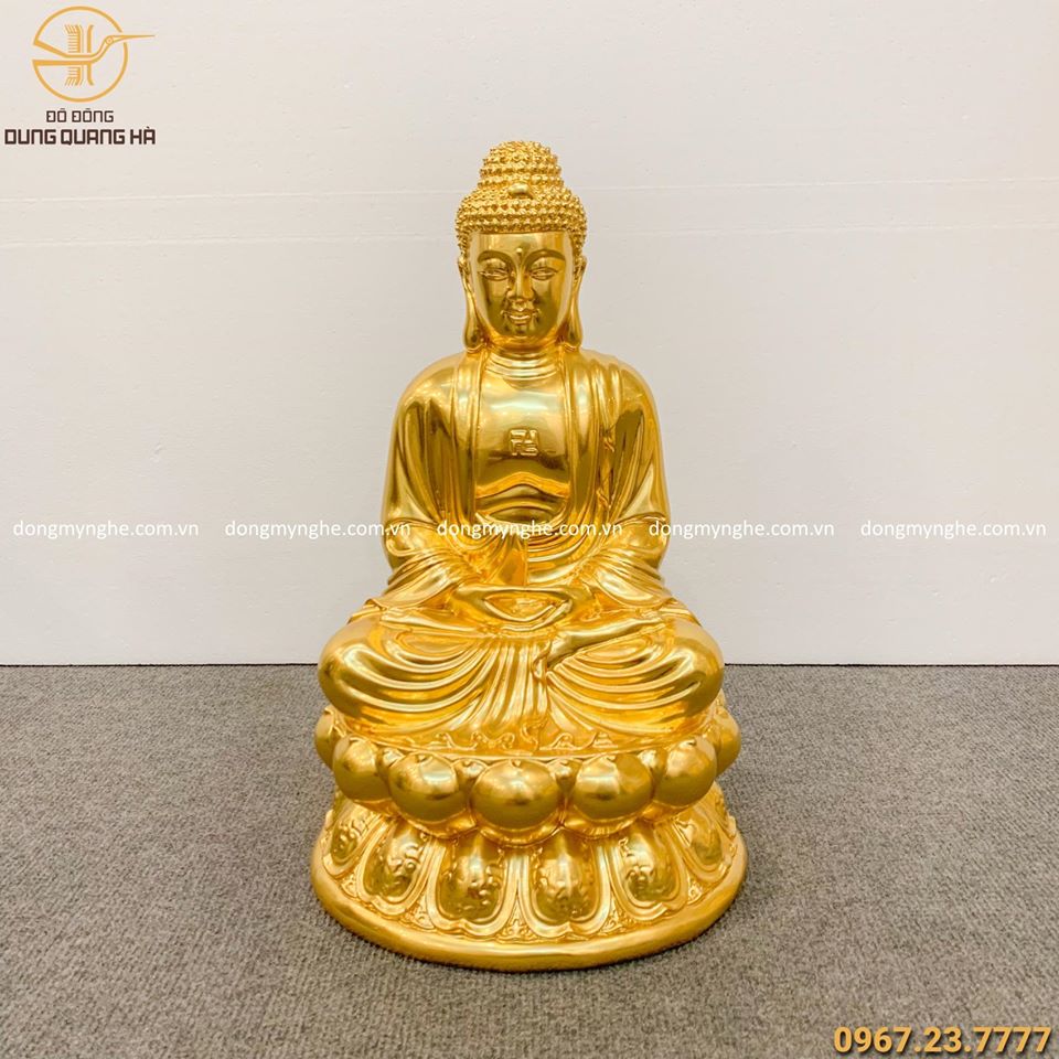 Tượng Phật A Di Đà bằng đồng cao 47cm thếp vàng tinh xảo