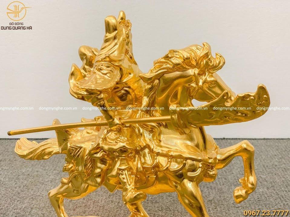 Tượng Quan Công cưỡi ngựa bằng đồng cao 22cm thếp vàng 9999