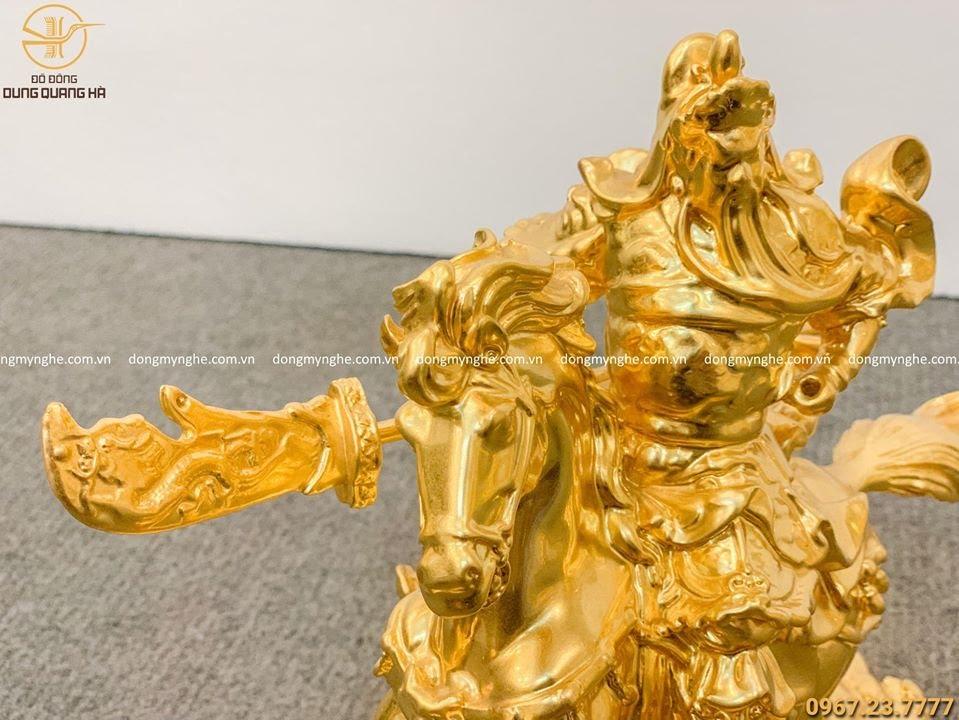 Tượng Quan Công cưỡi ngựa bằng đồng cao 22cm thếp vàng 9999