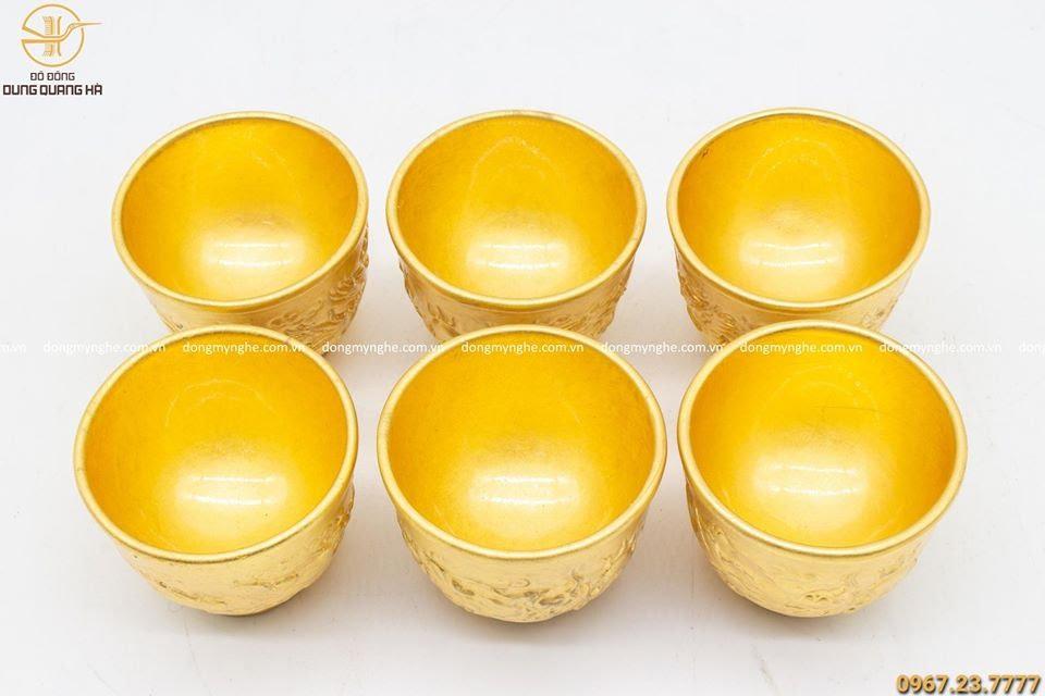 Chén uống trà bằng đồng mạ vàng 24k đường kính miệng 4cm