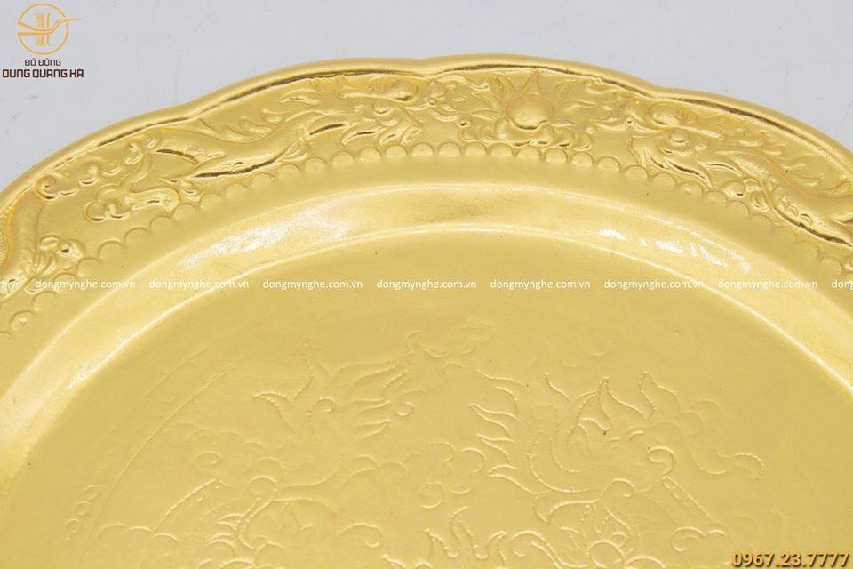 Mâm đồng mạ vàng 24k họa tiết cao cấp đường kính 25cm