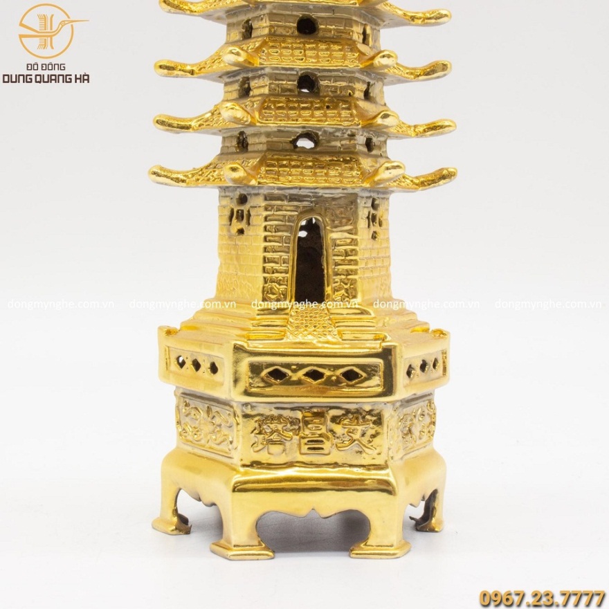 Tháp Văn Xương 9 tầng bằng đồng cao 30cm mạ vàng tinh xảo