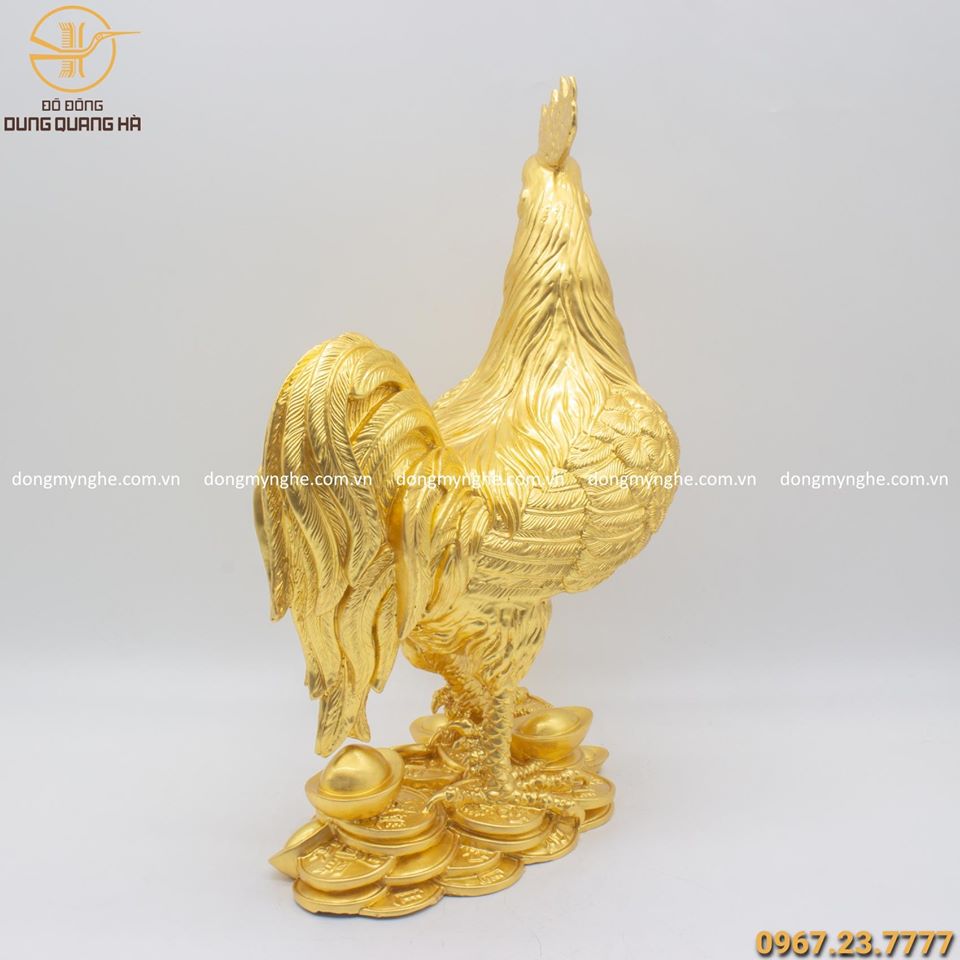 Tượng gà trống bằng đồng dát vàng 9999 cao 40cm