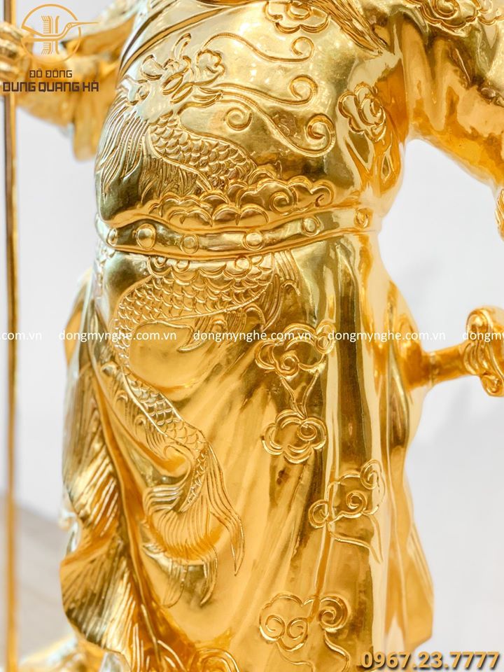 Tượng ông Quan Công bằng đồng đỏ dát vàng 9999 cao 70cm