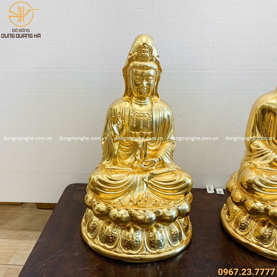 Bộ tượng tam thánh Phật dát vàng cao 47cm đẹp tôn nghiêm