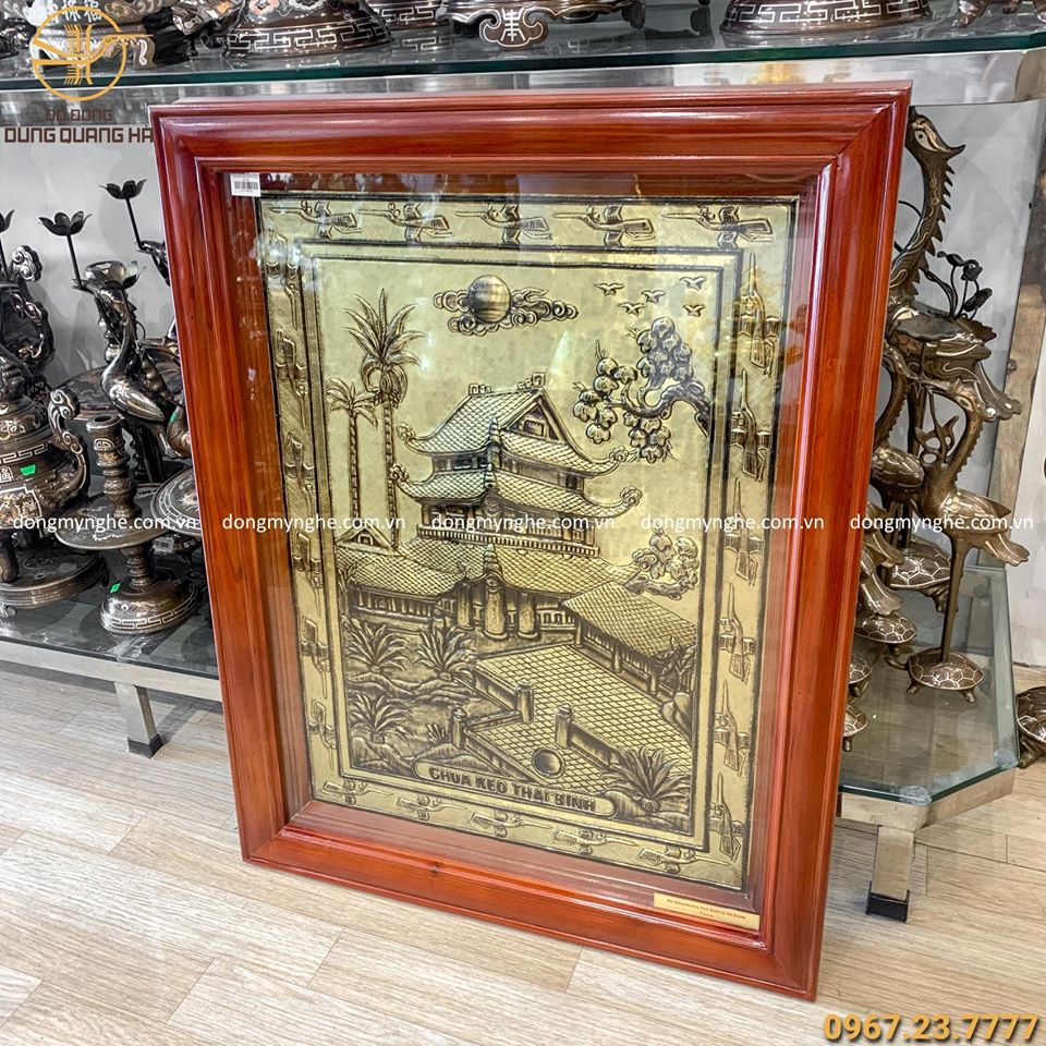 Tranh chùa Keo - Thái Bình bằng đồng khung gỗ tinh tế