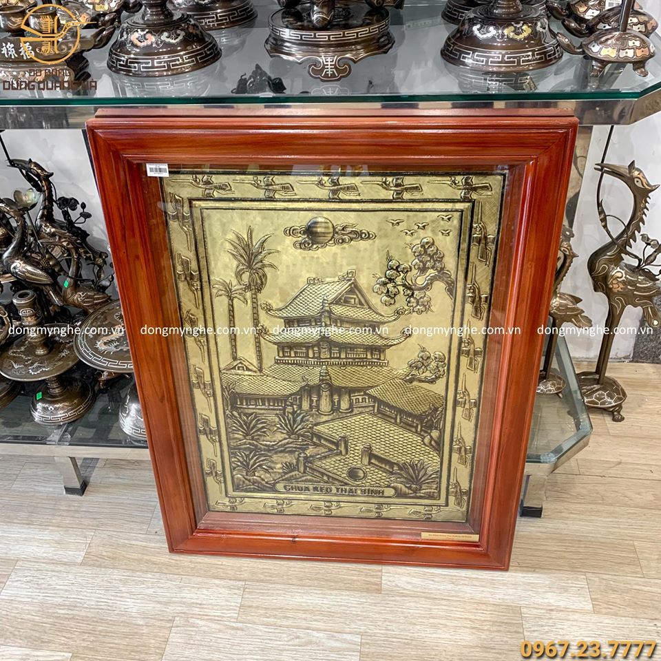 Tranh chùa Keo - Thái Bình bằng đồng khung gỗ tinh tế