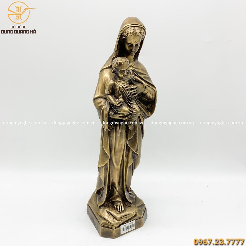 Tượng Đức Mẹ Maria cao 42cm bằng đồng vàng hun đen giả cổ