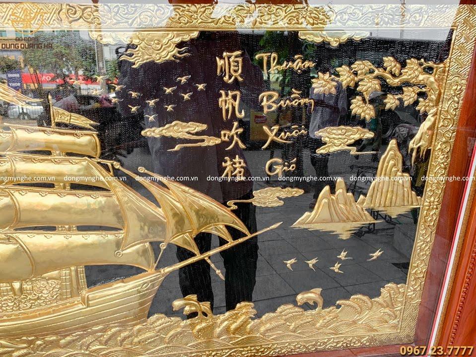 Tranh Thuận Buồm Xuôi Gió khung gỗ hương 2m3 x 1m2 dát vàng 9999