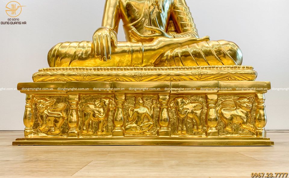 Tượng Phật Thích Ca đồng đỏ dát vàng cao 90cm (có liếc)