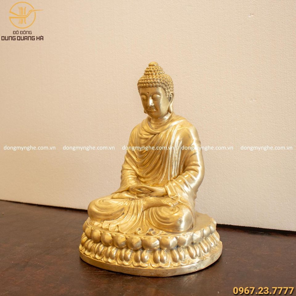 Tượng Phật Thích Ca đẹp tôn nghiêm bằng đồng vàng cao 29cm