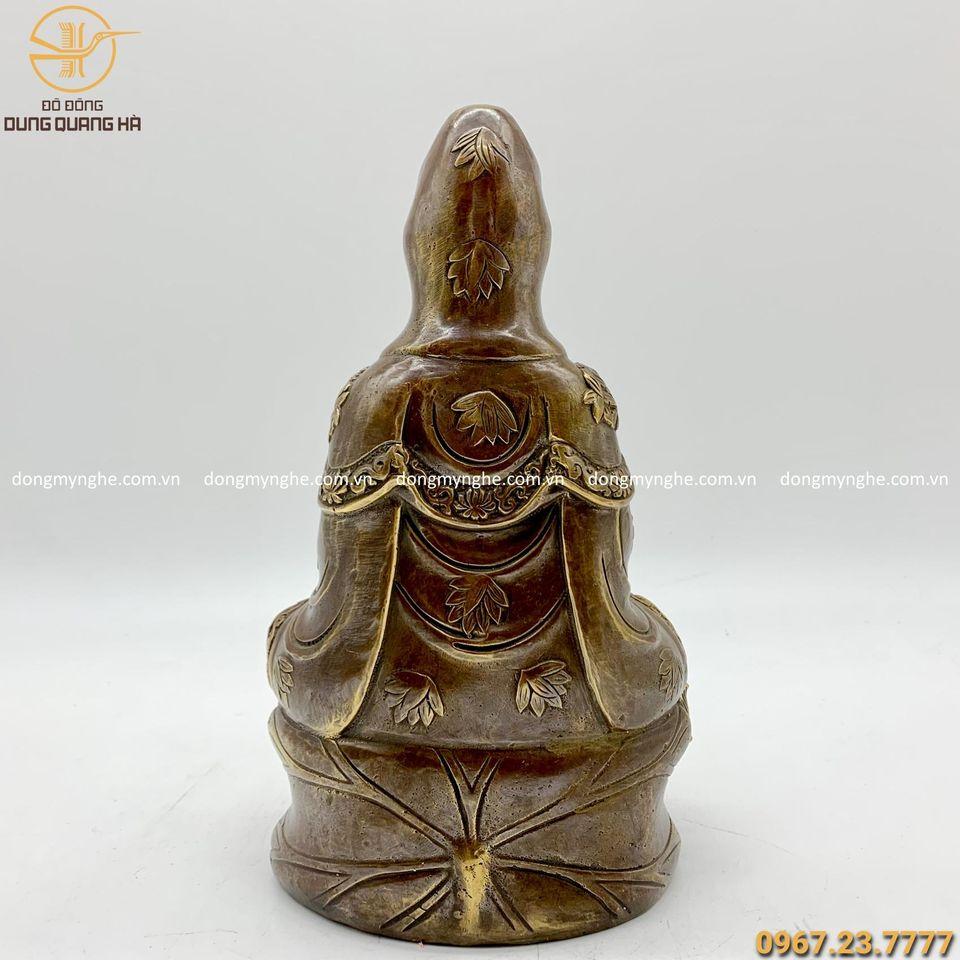 Tượng Phật Bà Quan Âm bằng đồng đỏ hun cao 26cm cổ kính