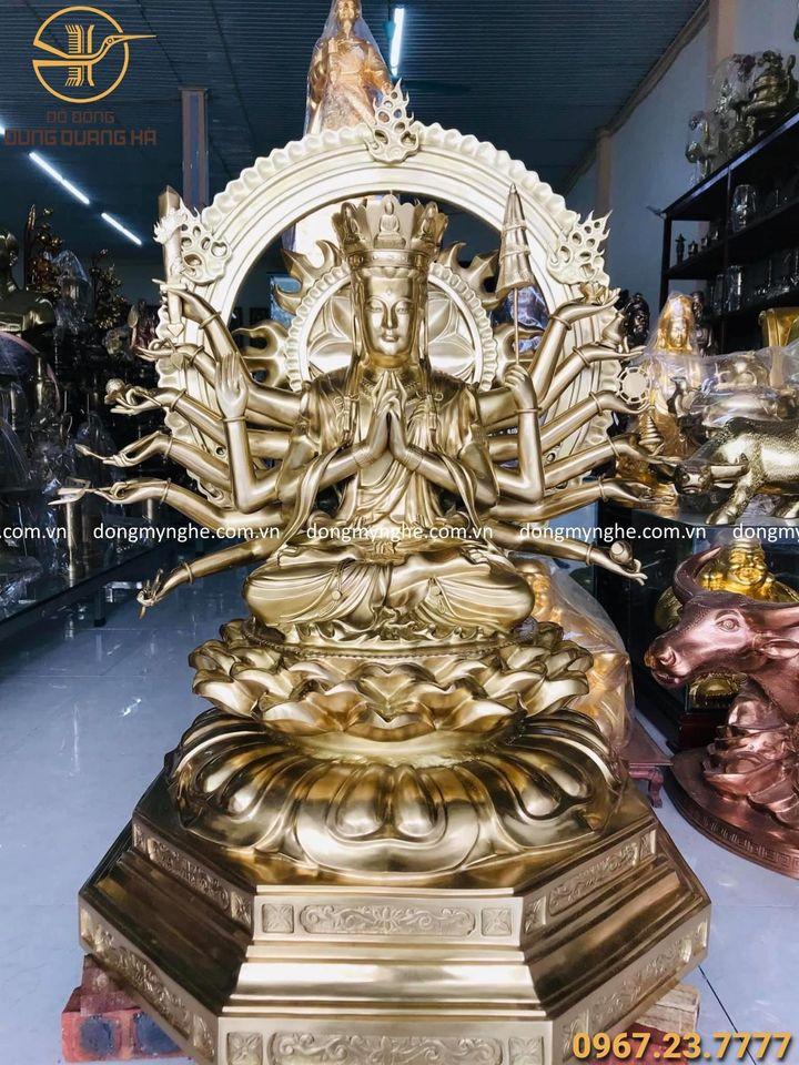 Tượng Phật Chuẩn Đề bằng đồng vàng catut cao 1m1 tôn nghiêm