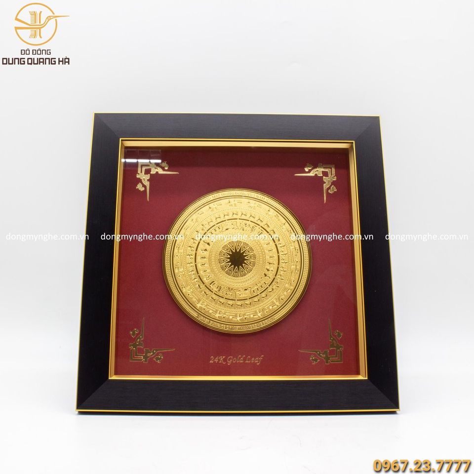 Tranh mặt trống đồng lưu niệm mạ vàng 24k kích thước 30cm