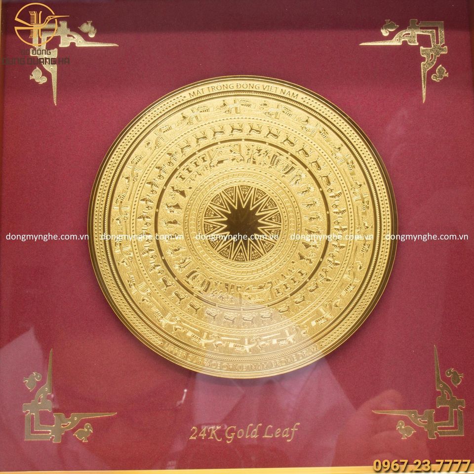Tranh mặt trống đồng lưu niệm mạ vàng 24k kích thước 30cm