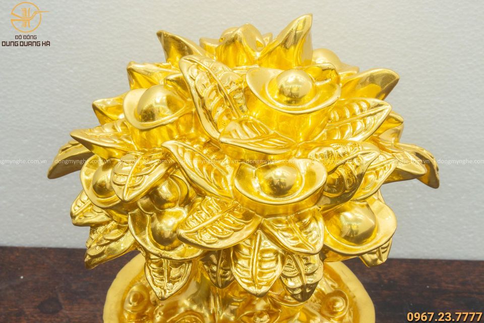 Cây tài lộc phong thủy bằng đồng mạ vàng 24k cao 21cm