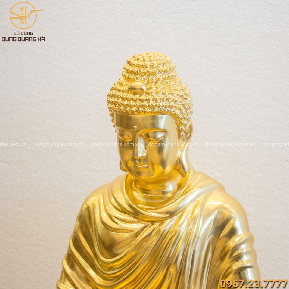 Tượng Phật Thích Ca đẹp bằng đồng đỏ dát vàng cao 70cm