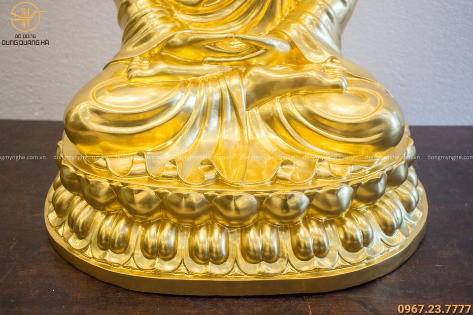 Tượng Phật Thích Ca đẹp bằng đồng đỏ dát vàng cao 70cm
