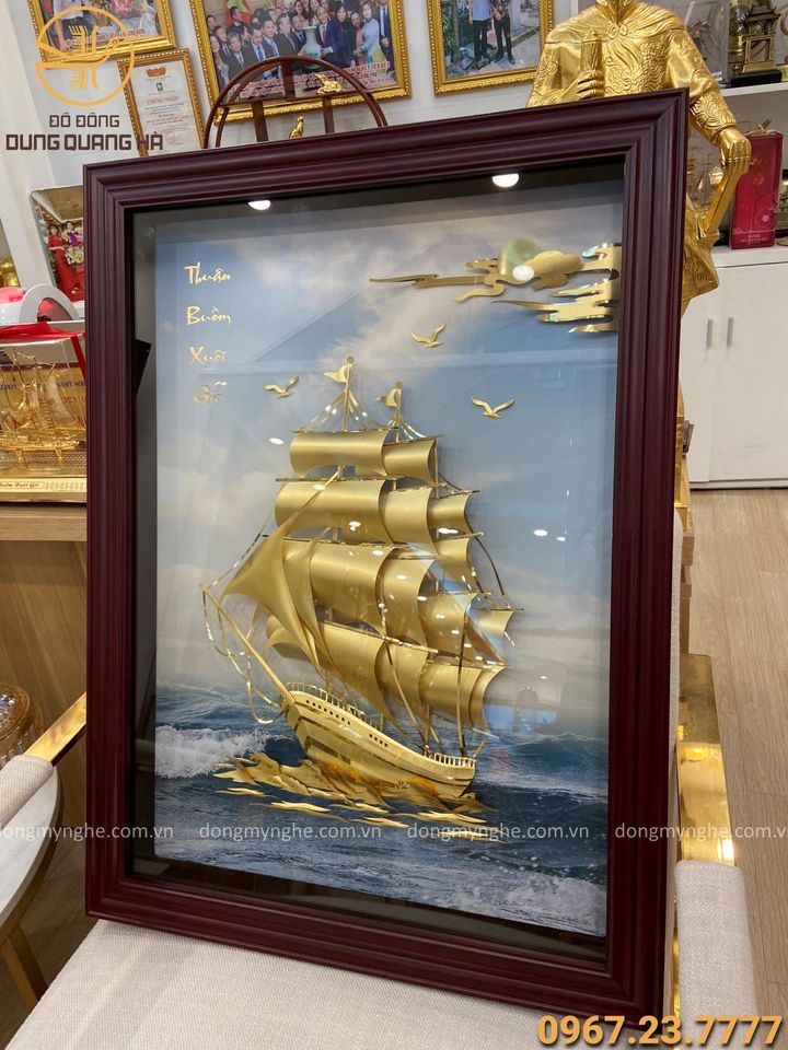 Tranh Thuận Buồm Xuôi Gió mạ vàng quà lưu niệm 60x80cm
