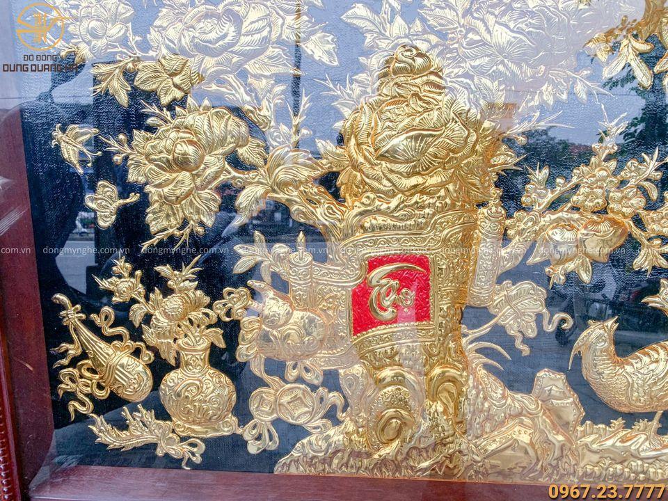 Tranh Vinh Hoa Phú Quý bằng đồng mạ vàng kích thước 2m3