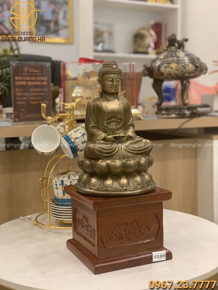Tượng Phật Adida bằng đồng cao 30cm hun giả cổ tôn nghiêm