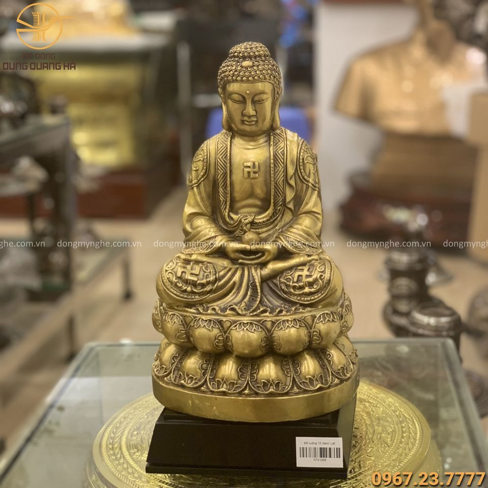 Tượng Đức Phật A Di Đà đẹp bằng đồng vàng cao 30cm