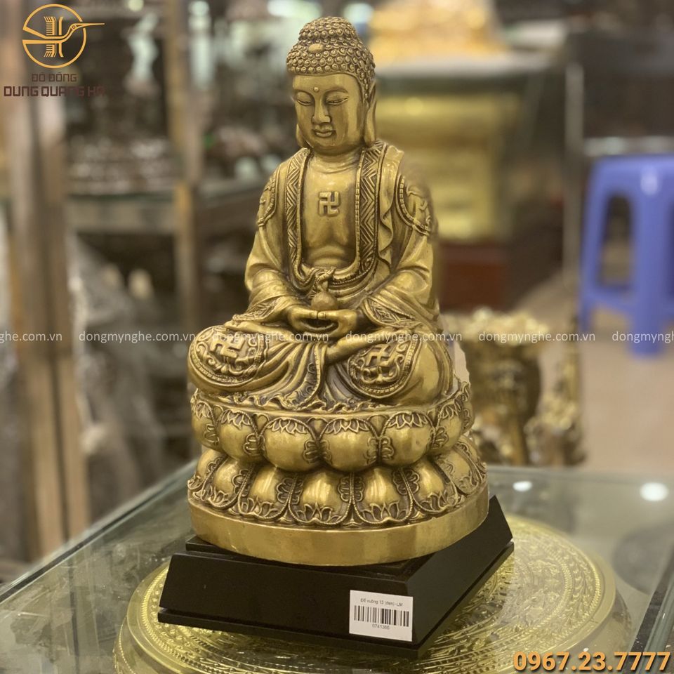 Tượng Đức Phật A Di Đà đẹp bằng đồng vàng cao 30cm