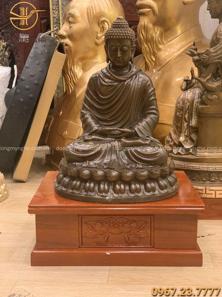 Tượng Phật Thích Ca bằng đồng vàng hun giả cổ cao 48cm