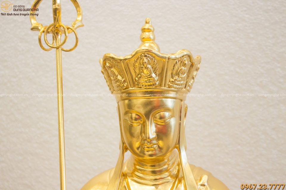 Tượng Bồ Tát Địa Tạng bằng đồng dát vàng đẹp tôn nghiêm