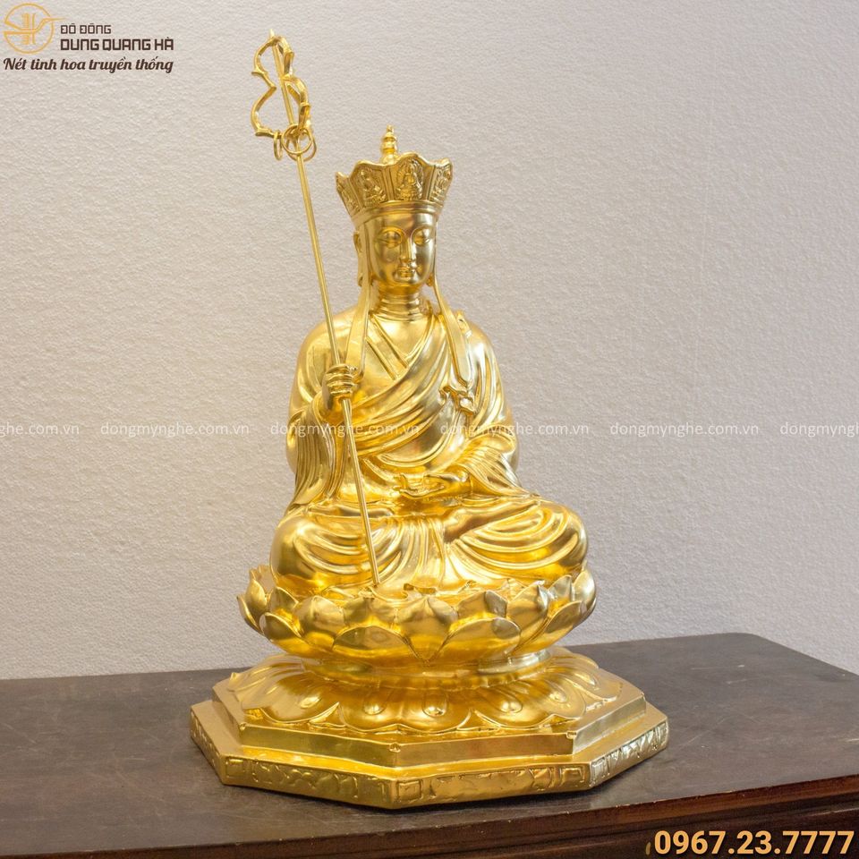 Tượng Bồ Tát Địa Tạng bằng đồng dát vàng đẹp tôn nghiêm