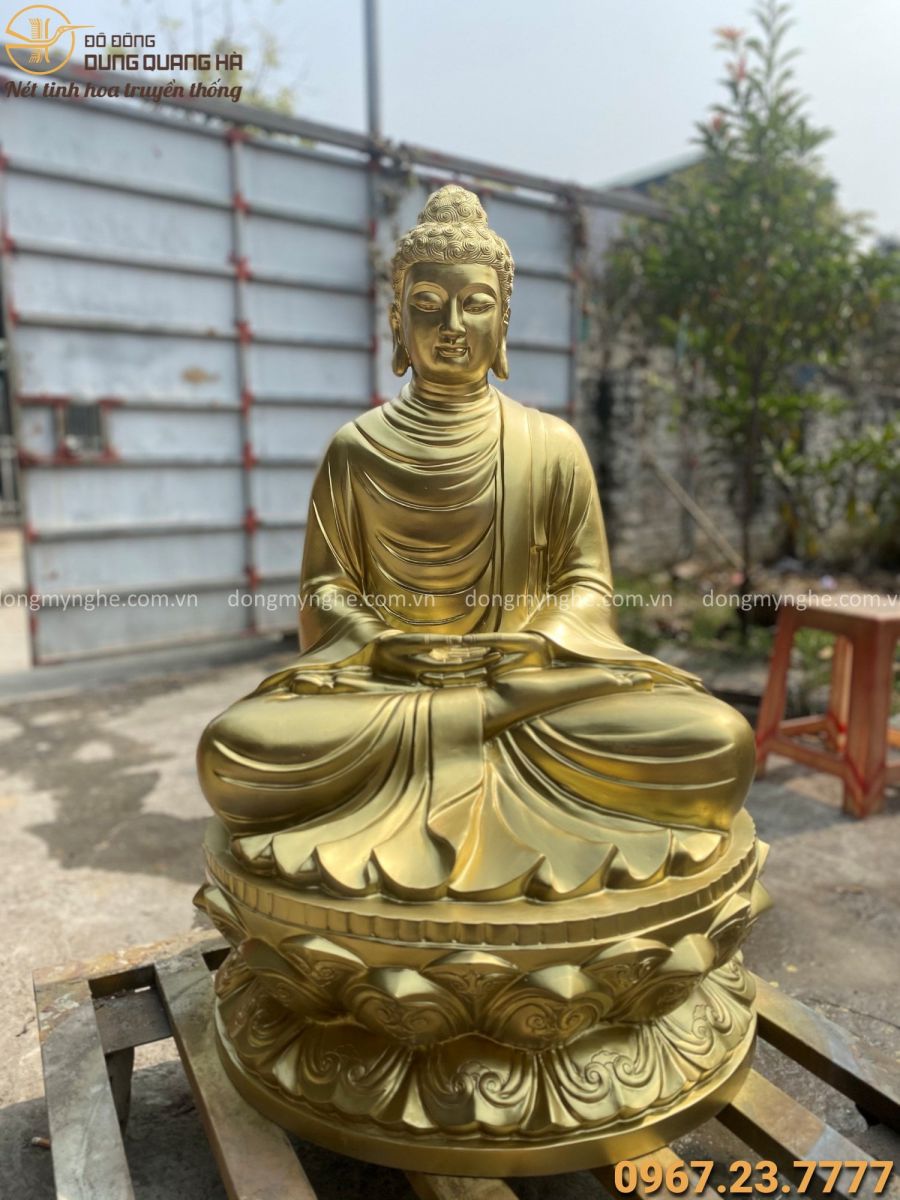 Tượng Phật Thích Ca bằng đồng đỏ cao 99cm đẹp tôn nghiêm
