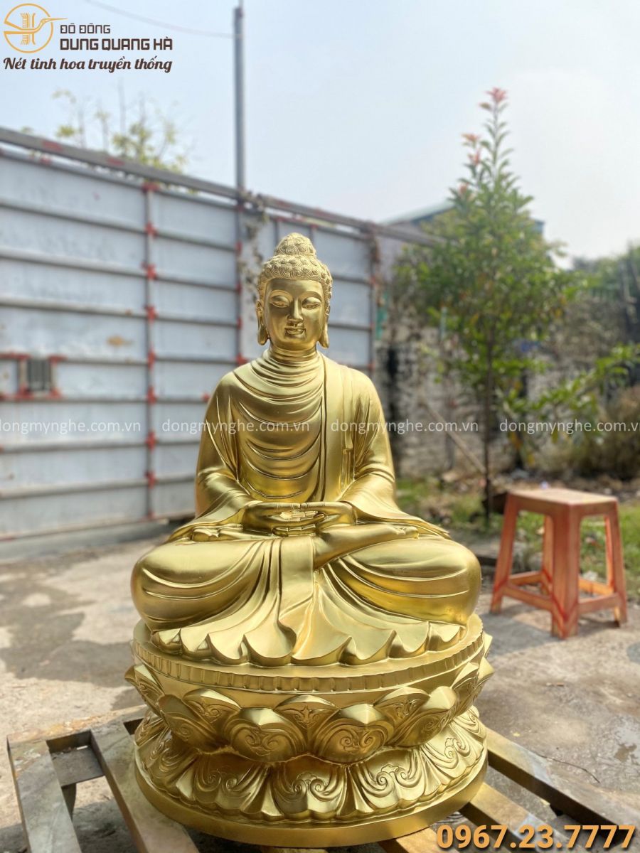 Tượng Phật Thích Ca bằng đồng đỏ cao 99cm đẹp tôn nghiêm