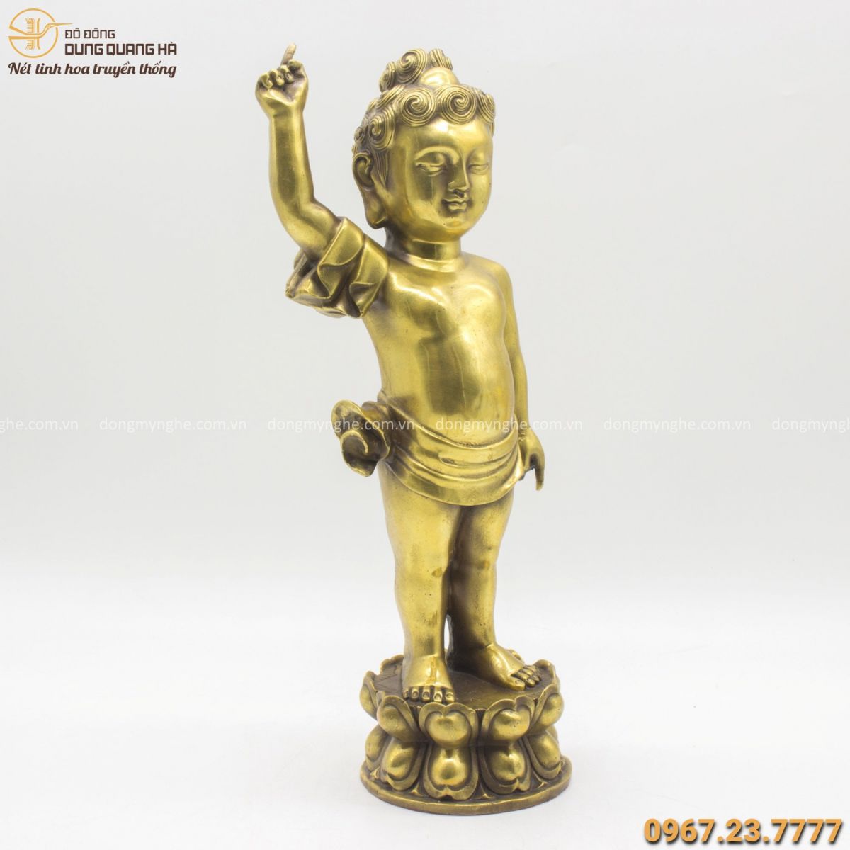 Tượng Phật Đản Sanh cao 40cm bằng đồng vàng đẹp tinh xảo