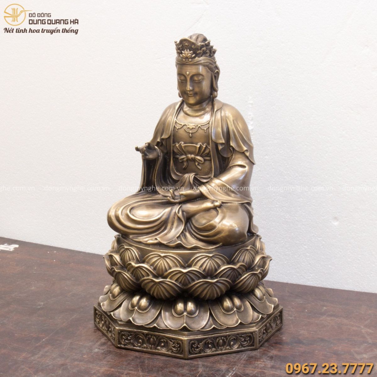 Tượng Phật Đại Thế Chí Bồ Tát 8kg đế bát giác 40x24cm giả cổ