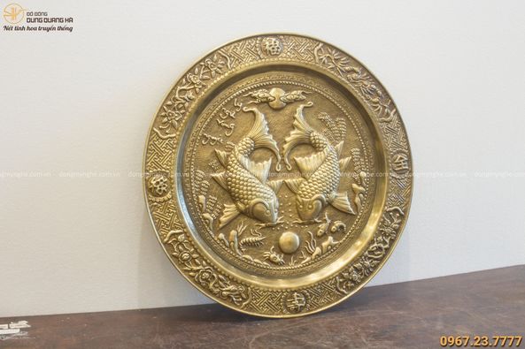 Mâm đồng Lý Ngư Vọng Nguyệt đường kính 50cm bằng đồng vàng