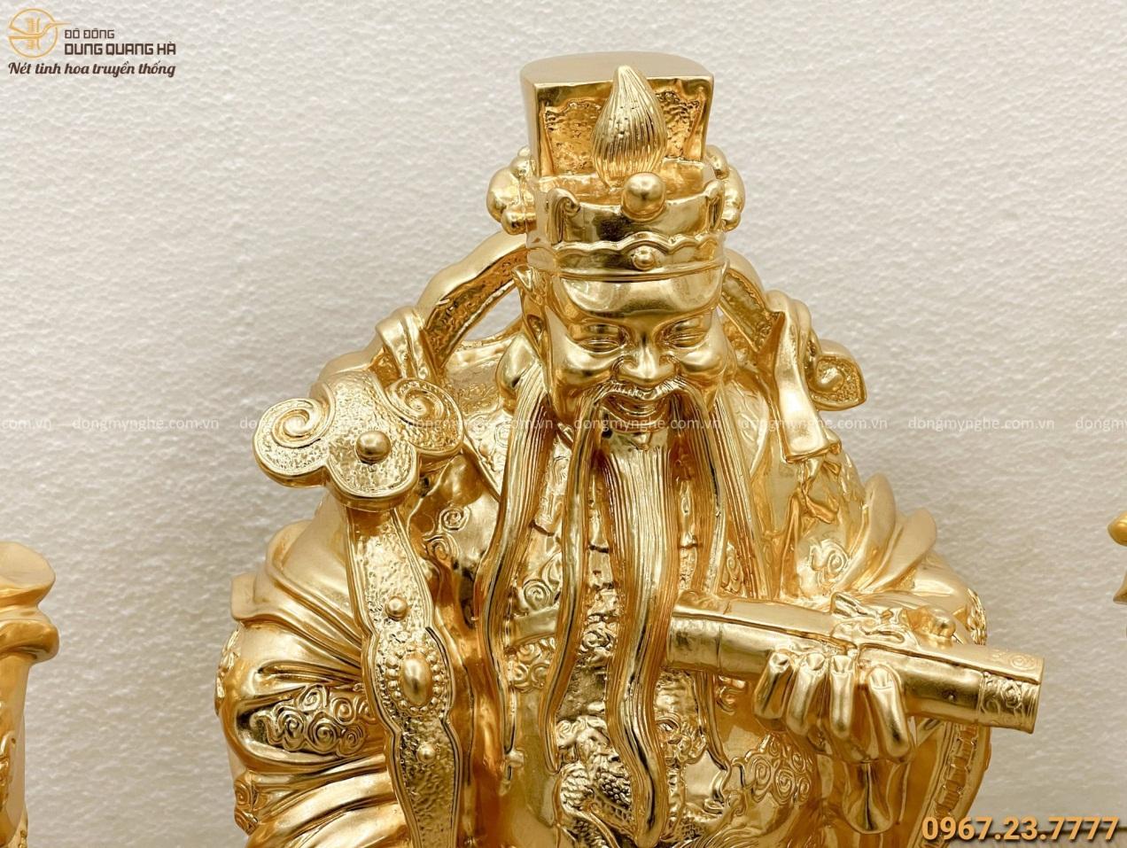 Bộ tượng Phúc Lộc Thọ đẹp bằng đồng dát vàng 9999 cao 40cm
