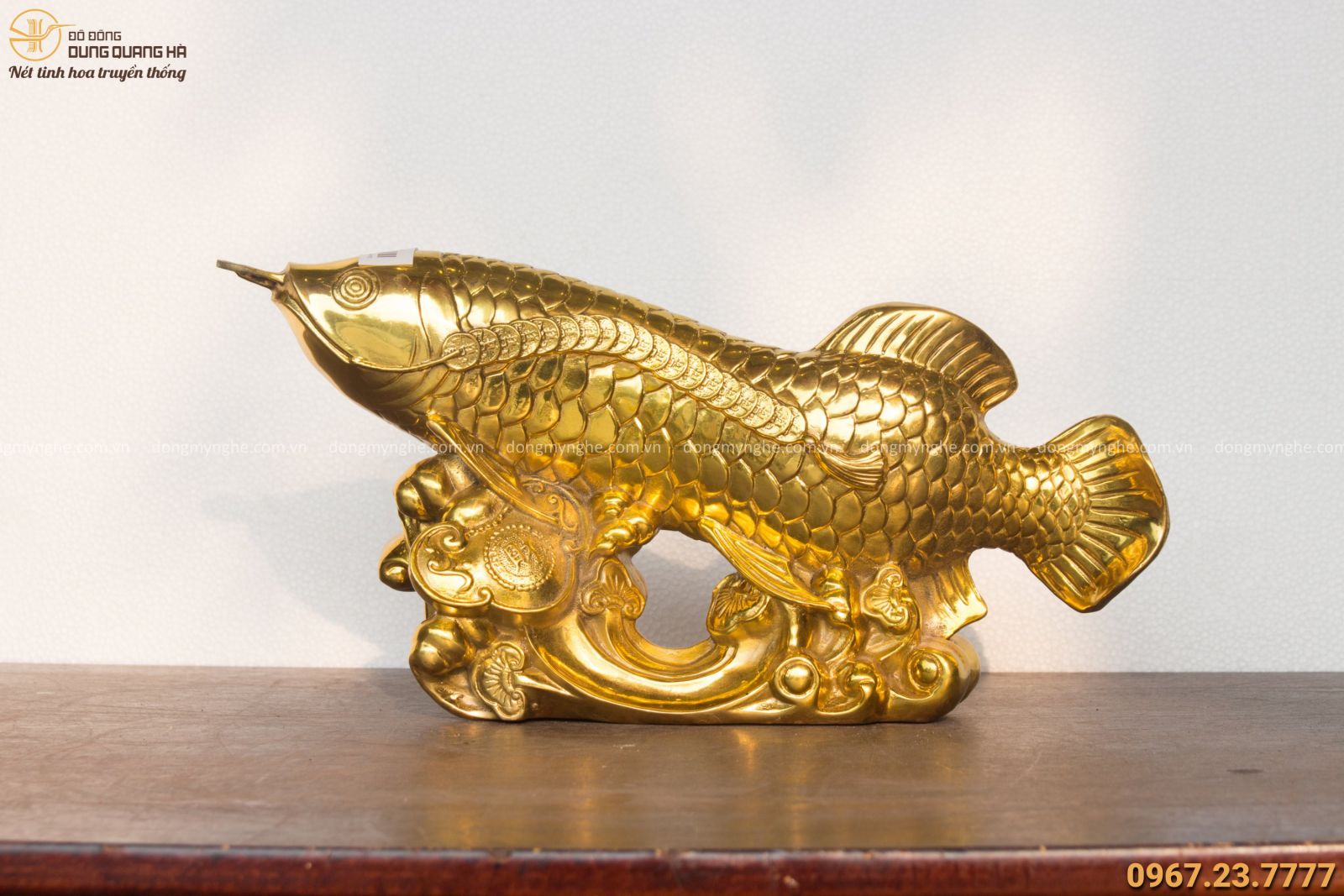 Tượng Cá Như Ý bằng đồng vàng dát vàng kích thước 20x40cm