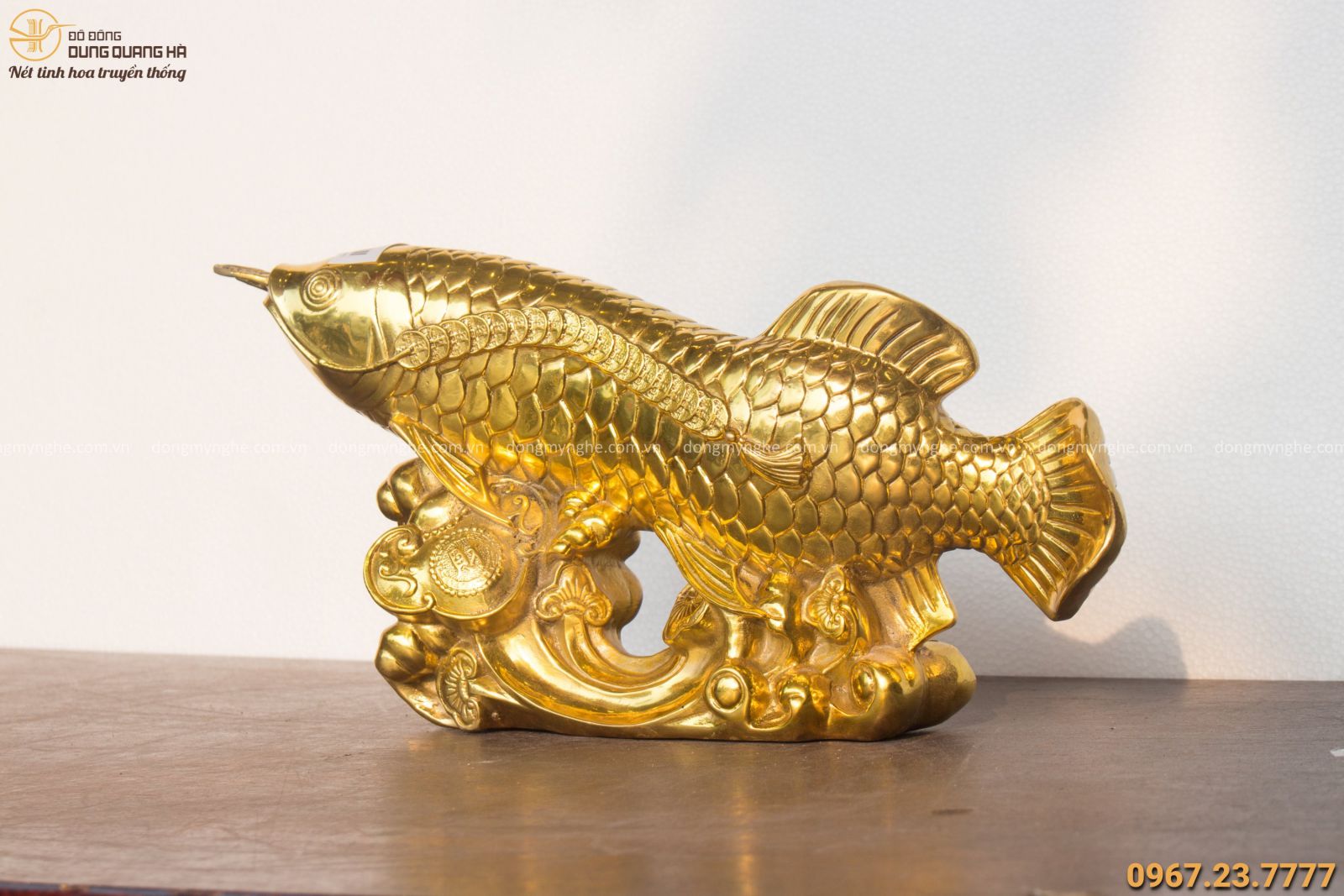 Tượng Cá Như Ý bằng đồng vàng dát vàng kích thước 20x40cm