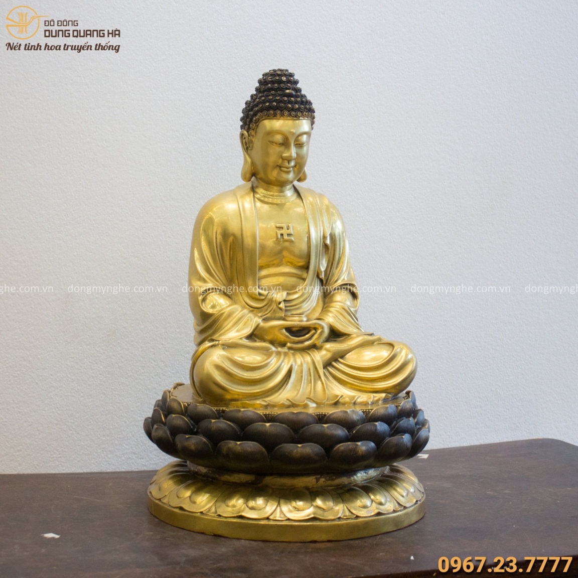 Tượng Phật A Di Đà ngồi trên đài sen cao 60cm bằng đồng vàng