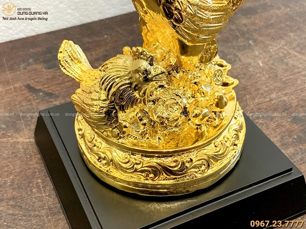 Tượng gà phú quý tài lộc bằng đồng cao 21cm mạ vàng 24k