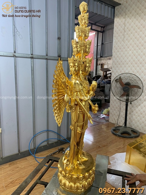 Tượng Thiên Thủ Thiên Nhãn Phật đứng cao 90cm thếp vàng 9999
